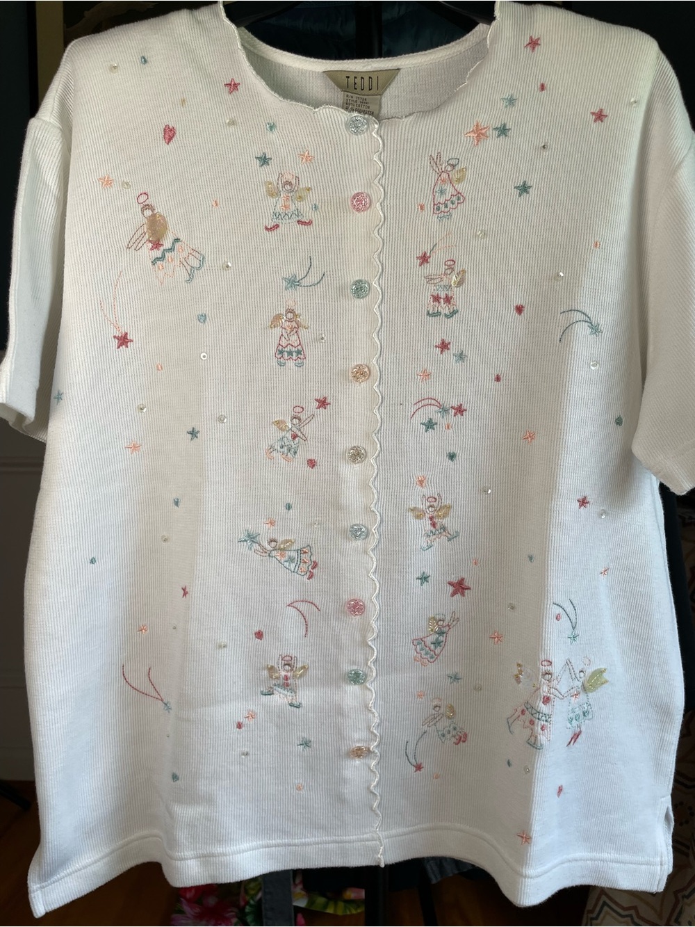 Teddi White Knit Cardigan with Pastel Fairy Embroidery Size Medium